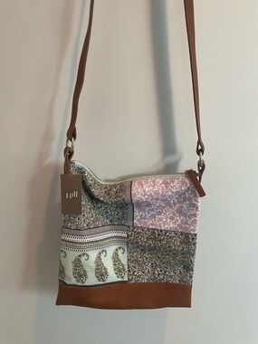 J. Jill Patchwork Crossbody Bag in Lavender, Mint and Brown